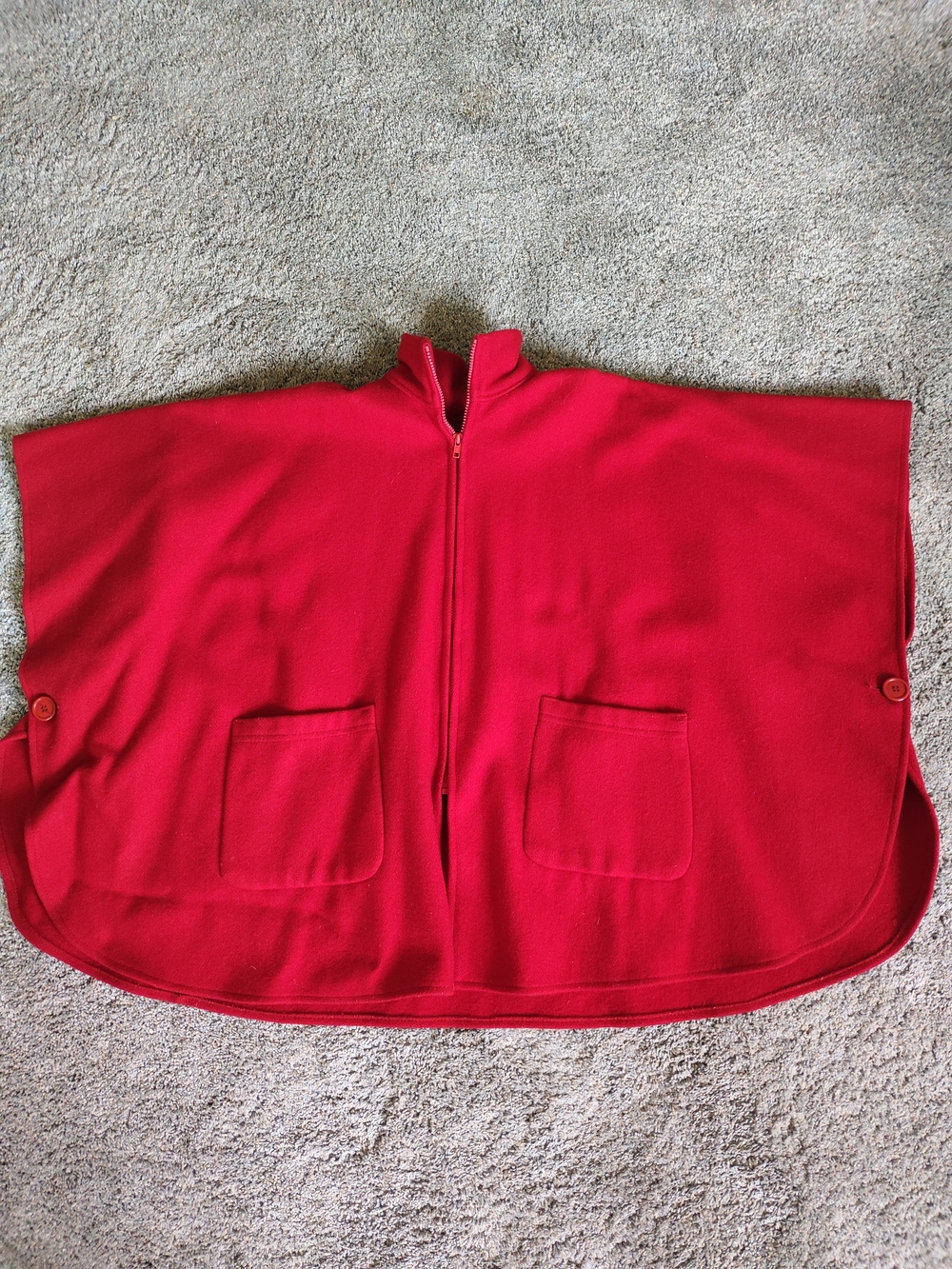 Red Zip-Front Poncho with Front Pockets